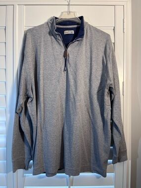 Westport Light Gray Quarter-Zip Sweater with Navy Trim